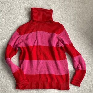Isaac Mizrahi Red and Pink Striped Turtleneck Sweater
